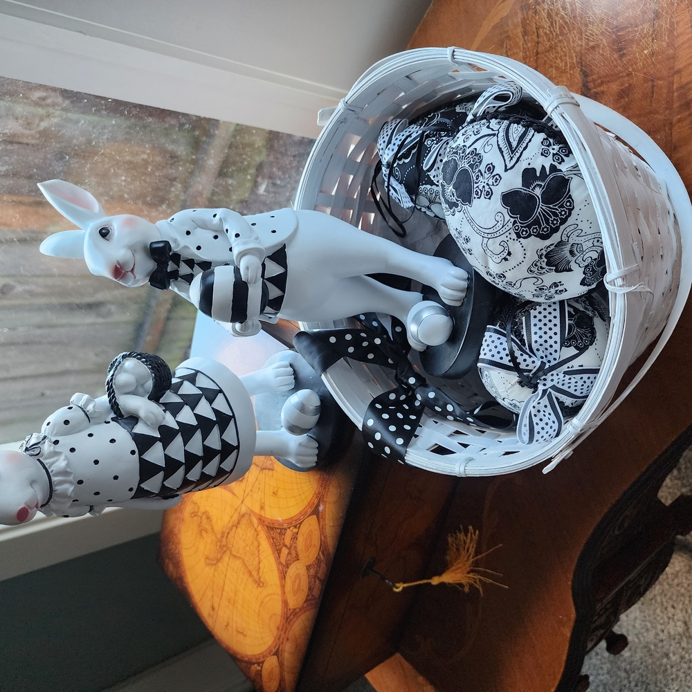 Elegant Black and White Holiday Bunny Decor Set